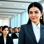 **

"A well-dressed Turkmen businesswoman in modern professional attire, fully clothed, attending a business conference in Ashgabat. The background shows a contemporary conference hall with other attendees in modest clothing. Safe for work, appropriate content, perfect anatomy, natural proportions, professional, modest, family-friendly, high quality."

**