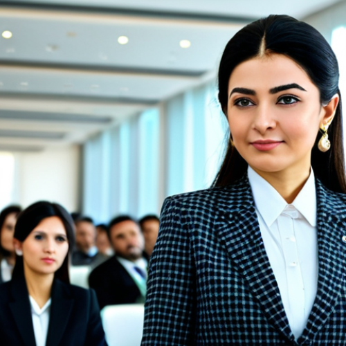 **

"A well-dressed Turkmen businesswoman in modern professional attire, fully clothed, attending a business conference in Ashgabat. The background shows a contemporary conference hall with other attendees in modest clothing. Safe for work, appropriate content, perfect anatomy, natural proportions, professional, modest, family-friendly, high quality."

**